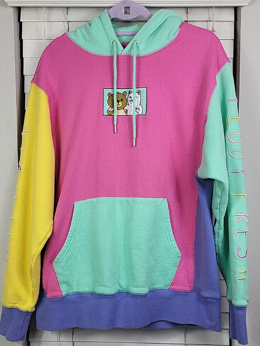 RIPNDIP‎ x TEDDY FRESH Hoodie Colorful colorblock colab. Size L
